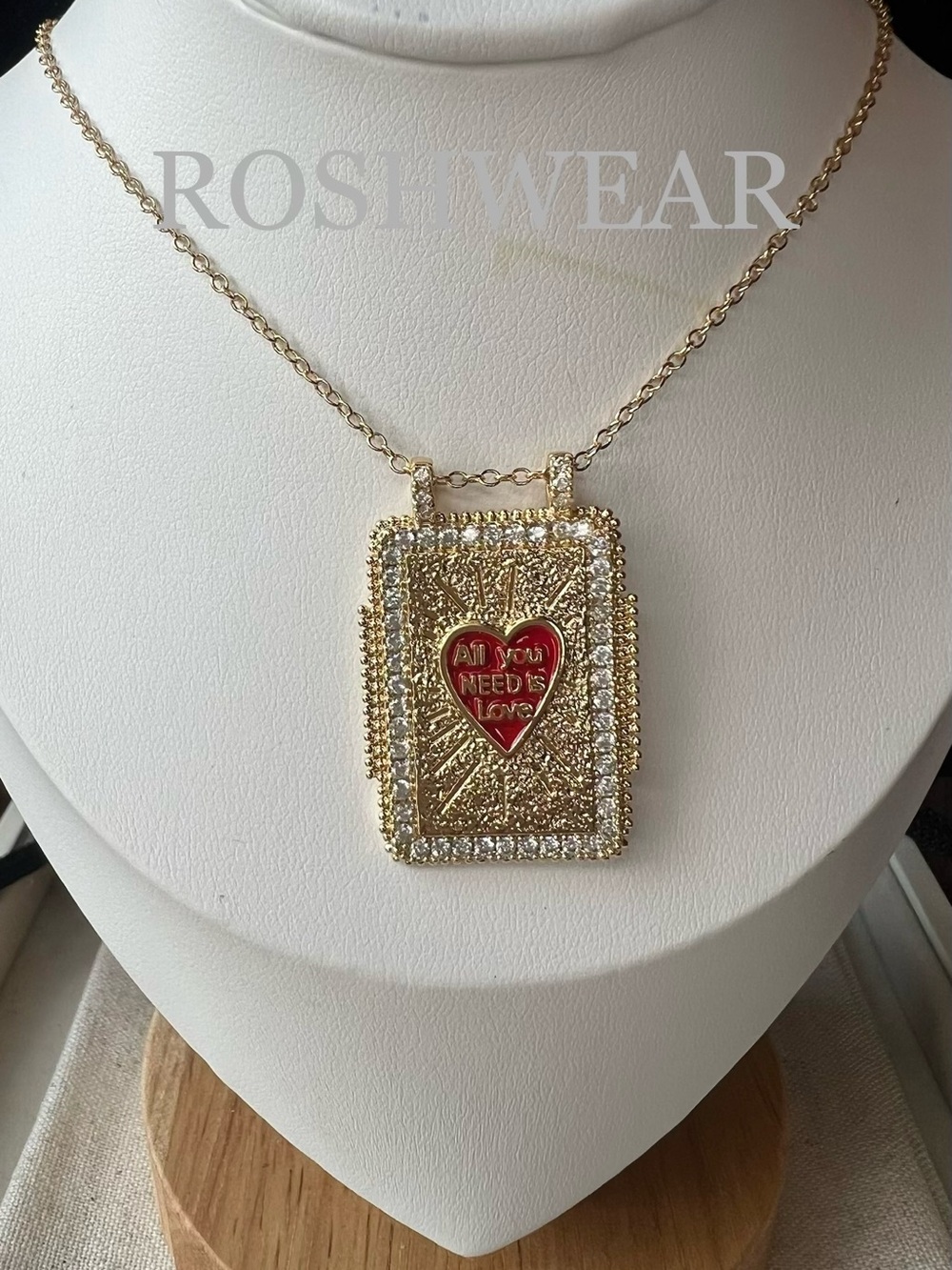 Gold-Tone Pendant Necklace with Red Heart Accent NWOT